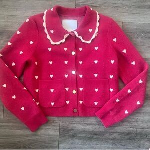 NVLT Red and White Heart Peter Pan Collar Sweater Cardigan